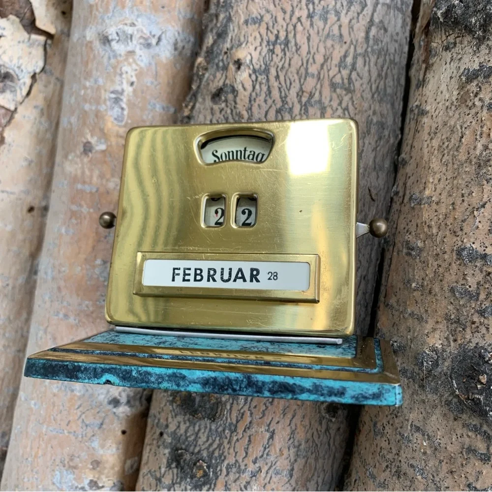 Vintage 40s Jakob Maul Brass & Marble Perpetual Desk Calendar EUC